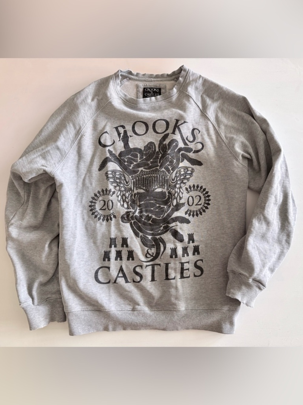 Y2K Crooks & Castles Decade Medusa crewneck sweatshirt heather gray streetwear L